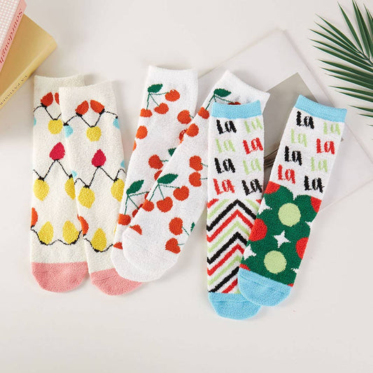 Cherry Holiday Light Fun Pattern Cozy Socks Gift Set
