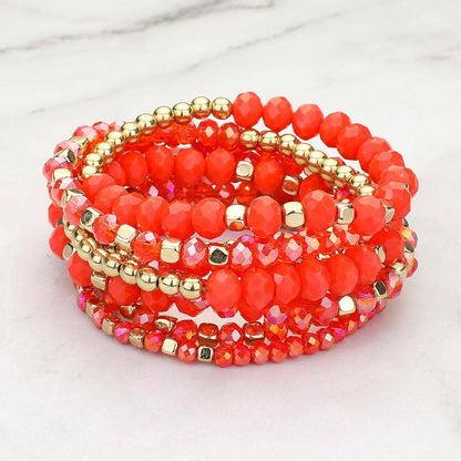 9PCs - Faceted Beaded Stretch Multi Layered Bracelets