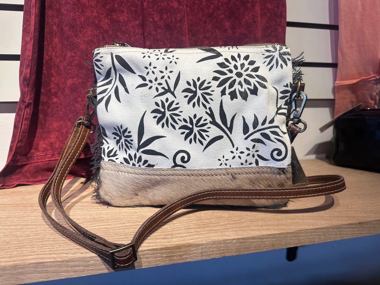 Cowhide Floral Crossbody