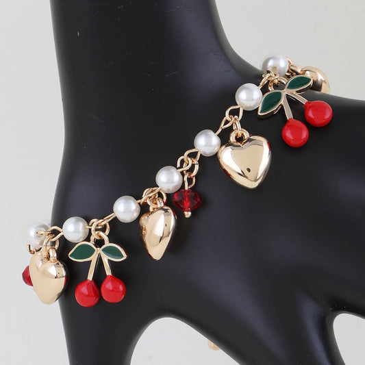 Cherry Heart Charm Bracelet