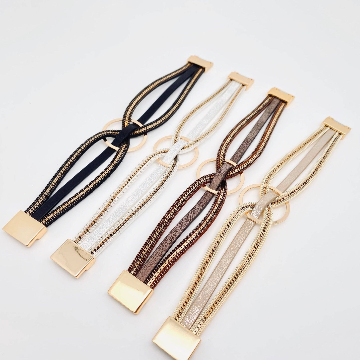 Magnetic Buckle Ring Charm Leather Bangle Bracelet