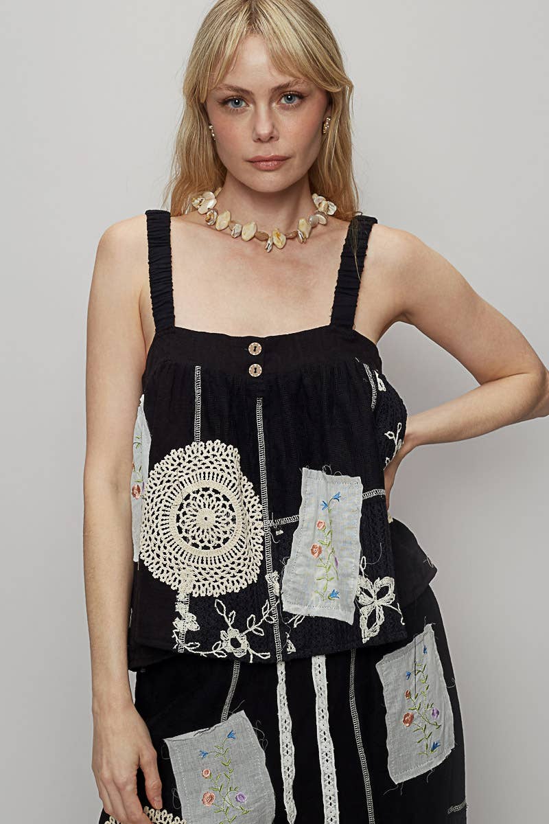 Sleeveless solid strap double gauze Top (POL)