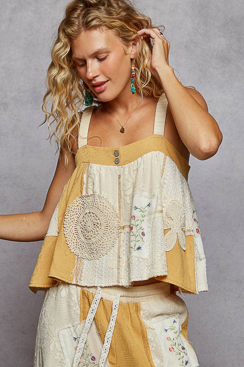 Sleeveless solid strap double gauze Top (POL)