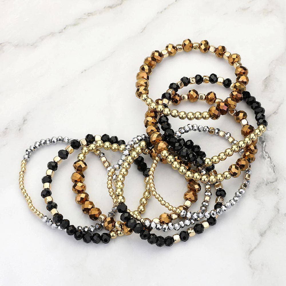 9PCs - Faceted Beaded Stretch Multi Layered Bracelets