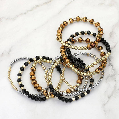9PCs - Faceted Beaded Stretch Multi Layered Bracelets