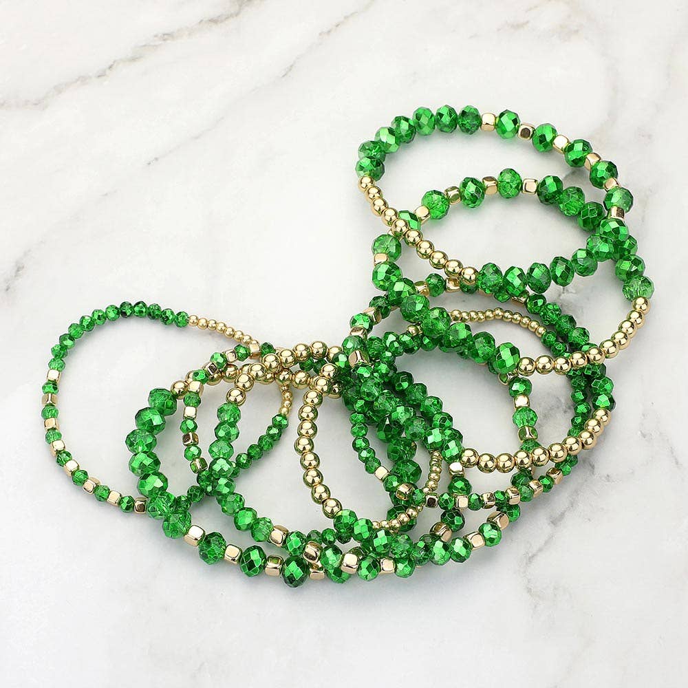 9PCs - Faceted Beaded Stretch Multi Layered Bracelets