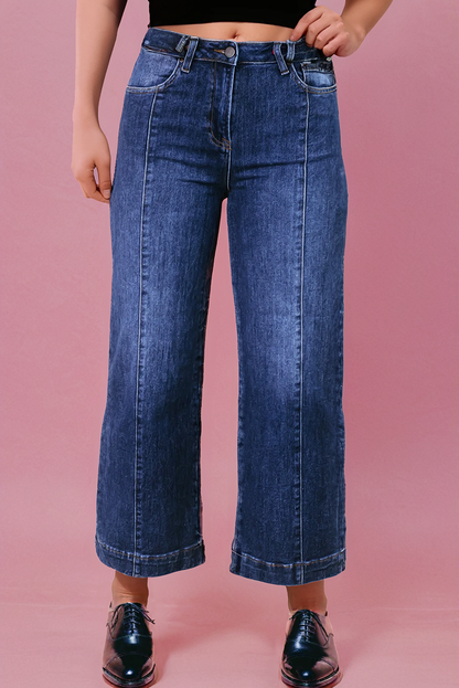 Plus Size Seamed Wide Leg High Waist Jeans - Gypsy Spirit Boutique