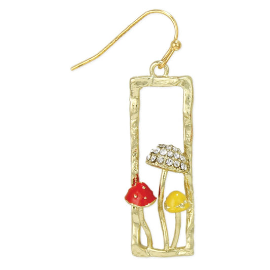 Magical Mushrooms Gold Bar Earrings