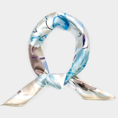 Vintage Floral Bloom Printed Square Silky Satin Scarf