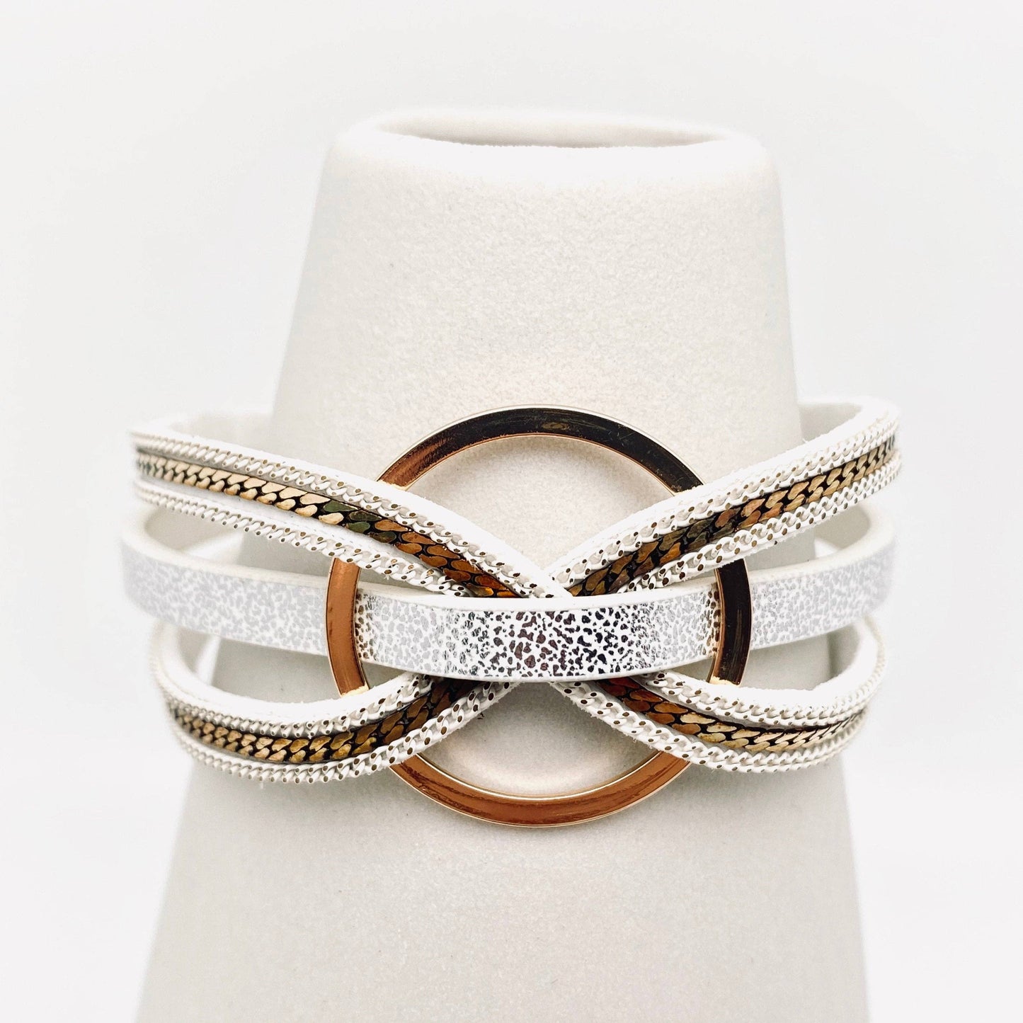 Magnetic Buckle Ring Charm Leather Bangle Bracelet