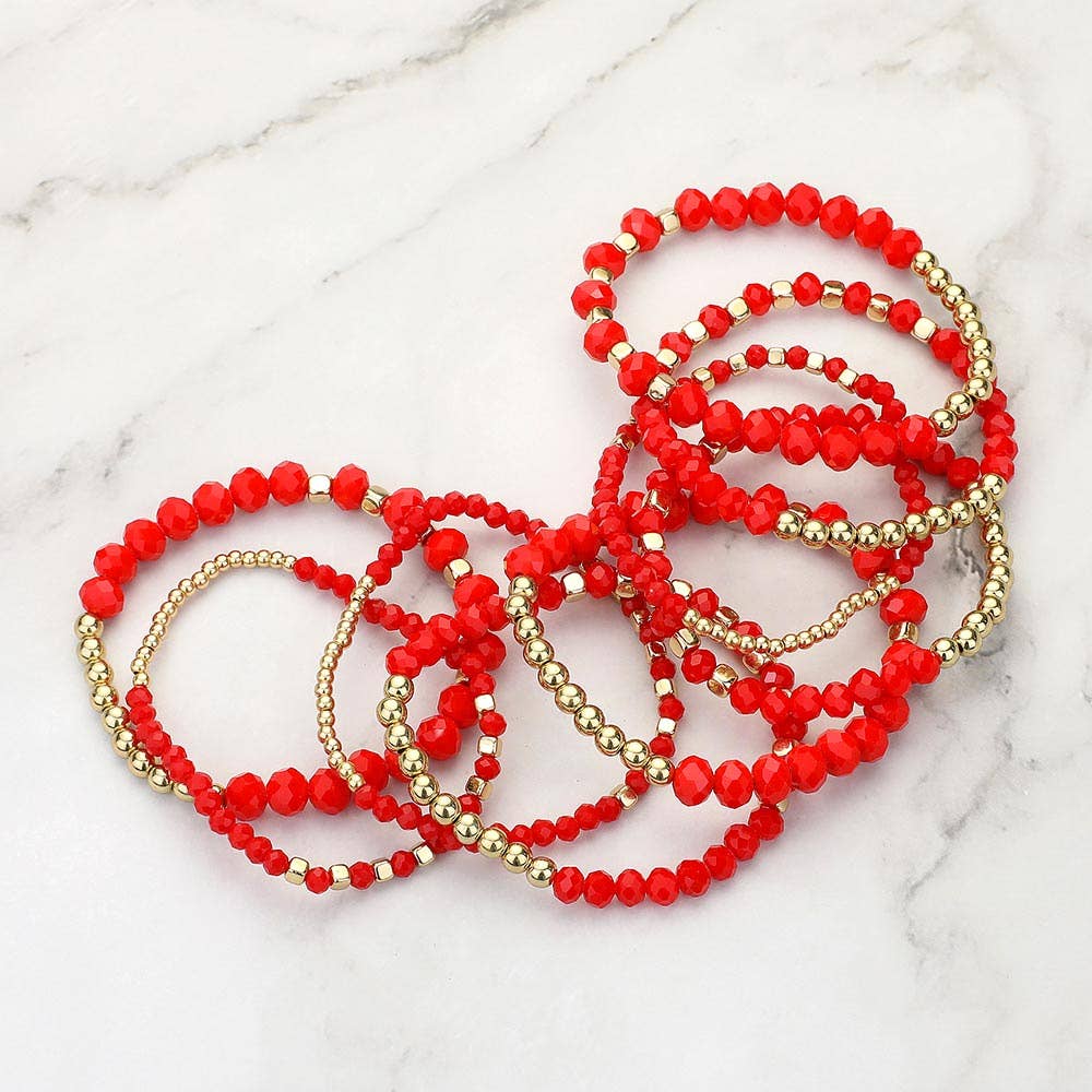 9PCs - Faceted Beaded Stretch Multi Layered Bracelets