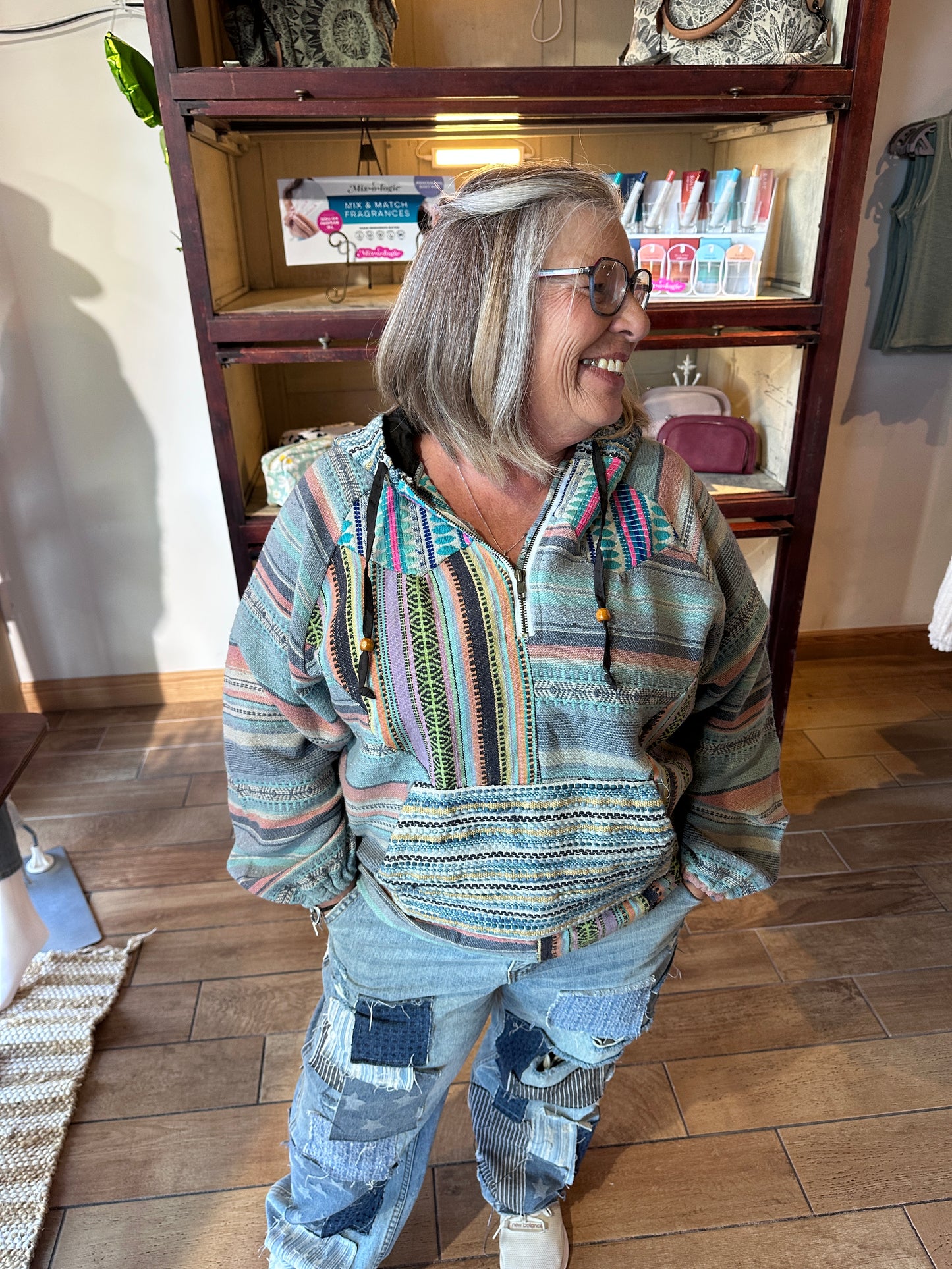 Blue Batik Patchwork Cotton Comfy Hoodie