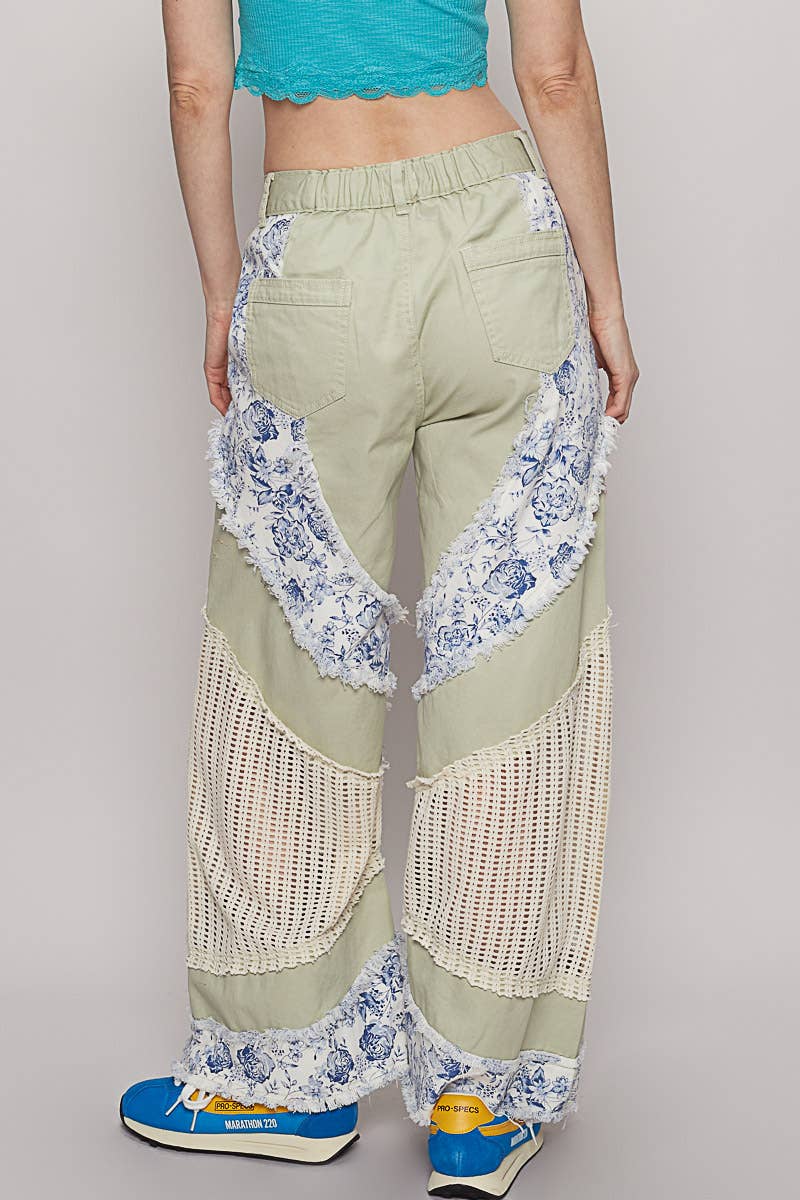 Floral print crochet contrast casual jeans (POL)