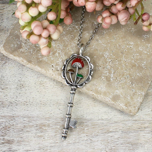 Secret Garden Silver Mushroom Key Necklace