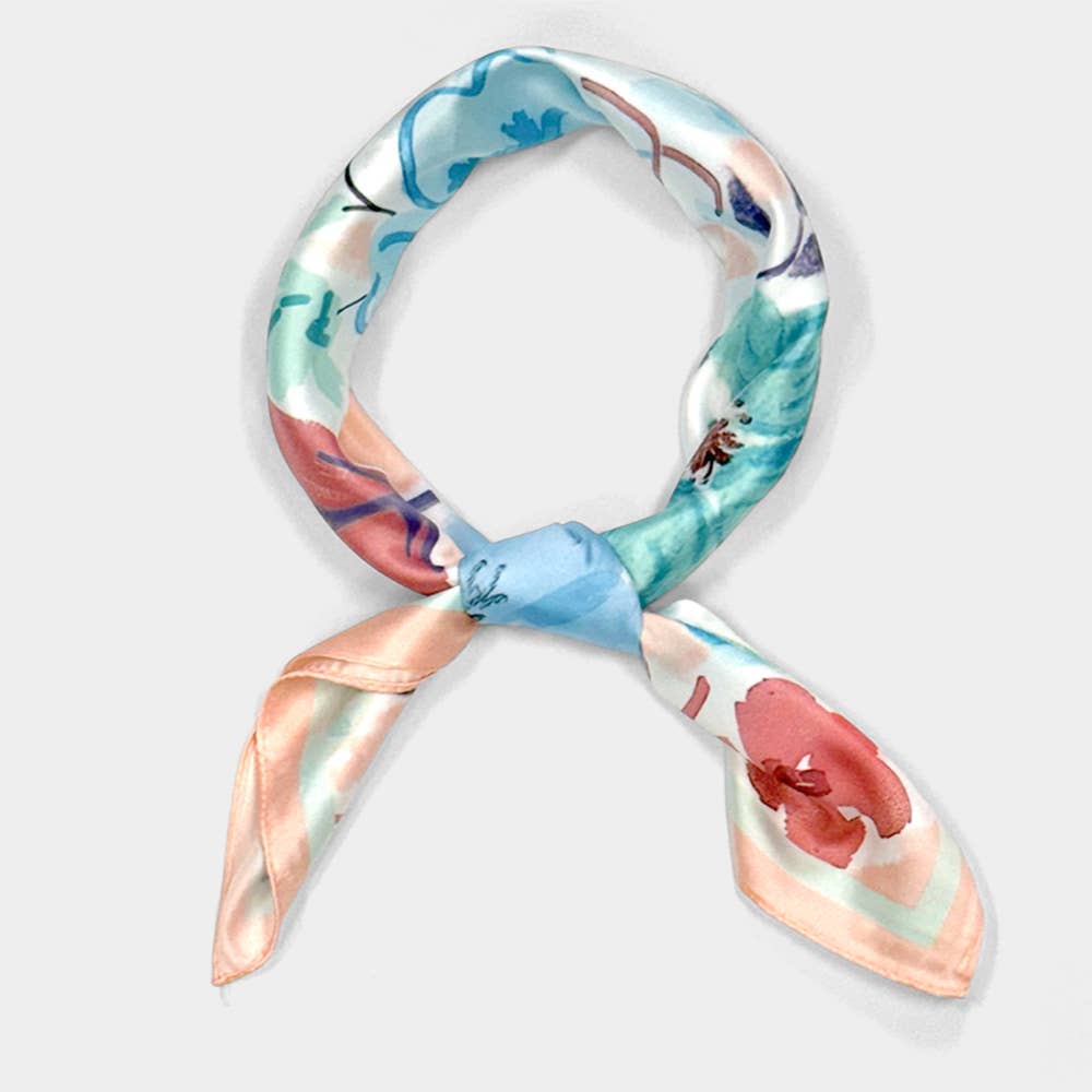 Vintage Floral Bloom Printed Square Silky Satin Scarf