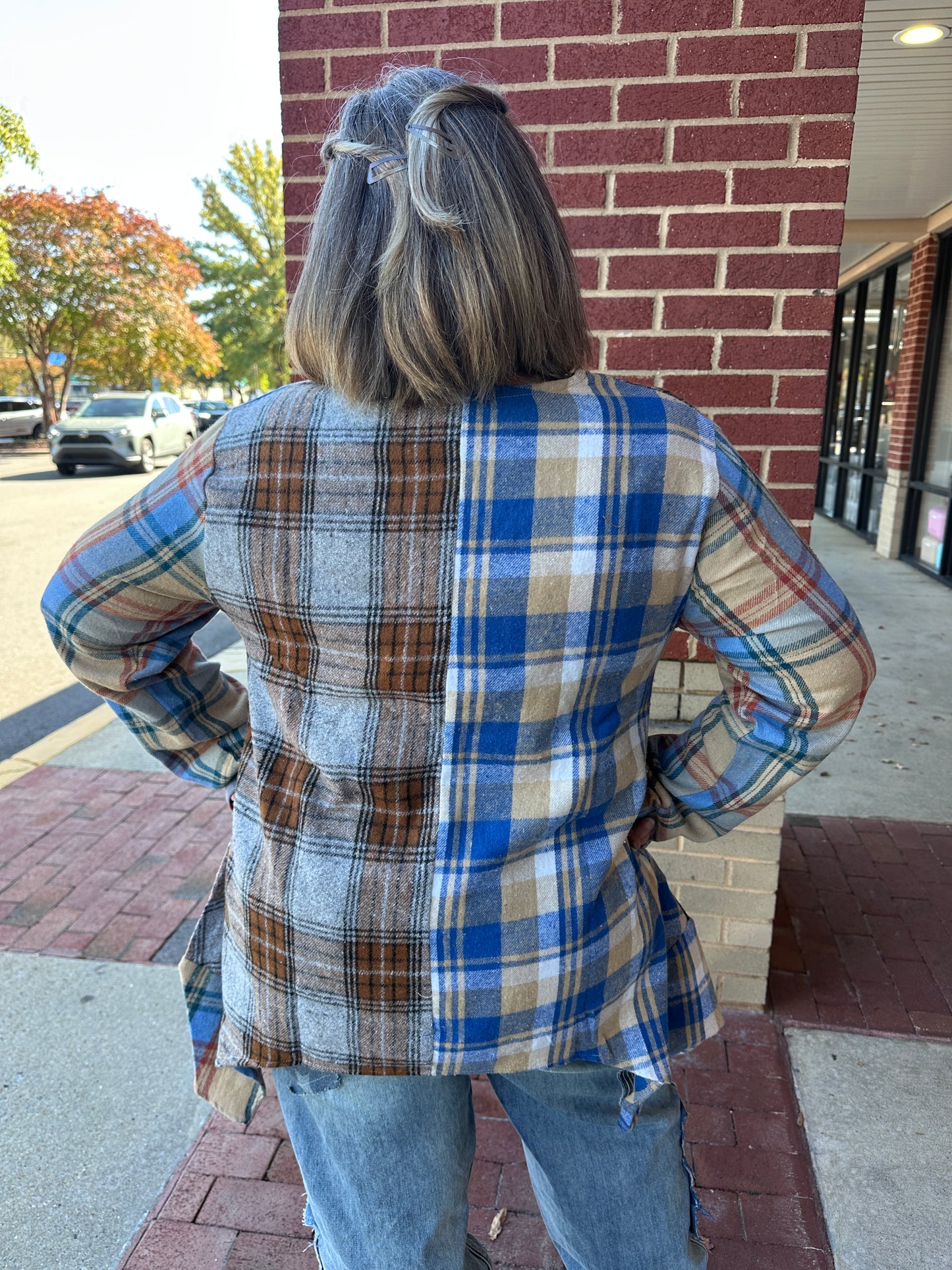 Patchwork Plaid Tunic: Soft Tone Flannel