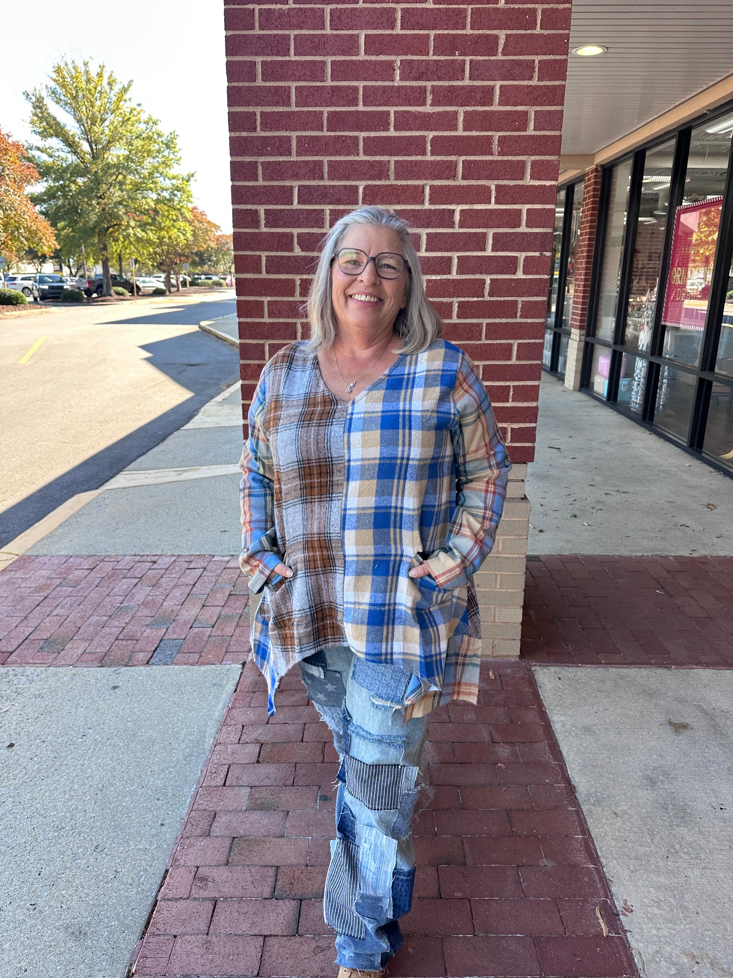Patchwork Plaid Tunic: Soft Tone Flannel