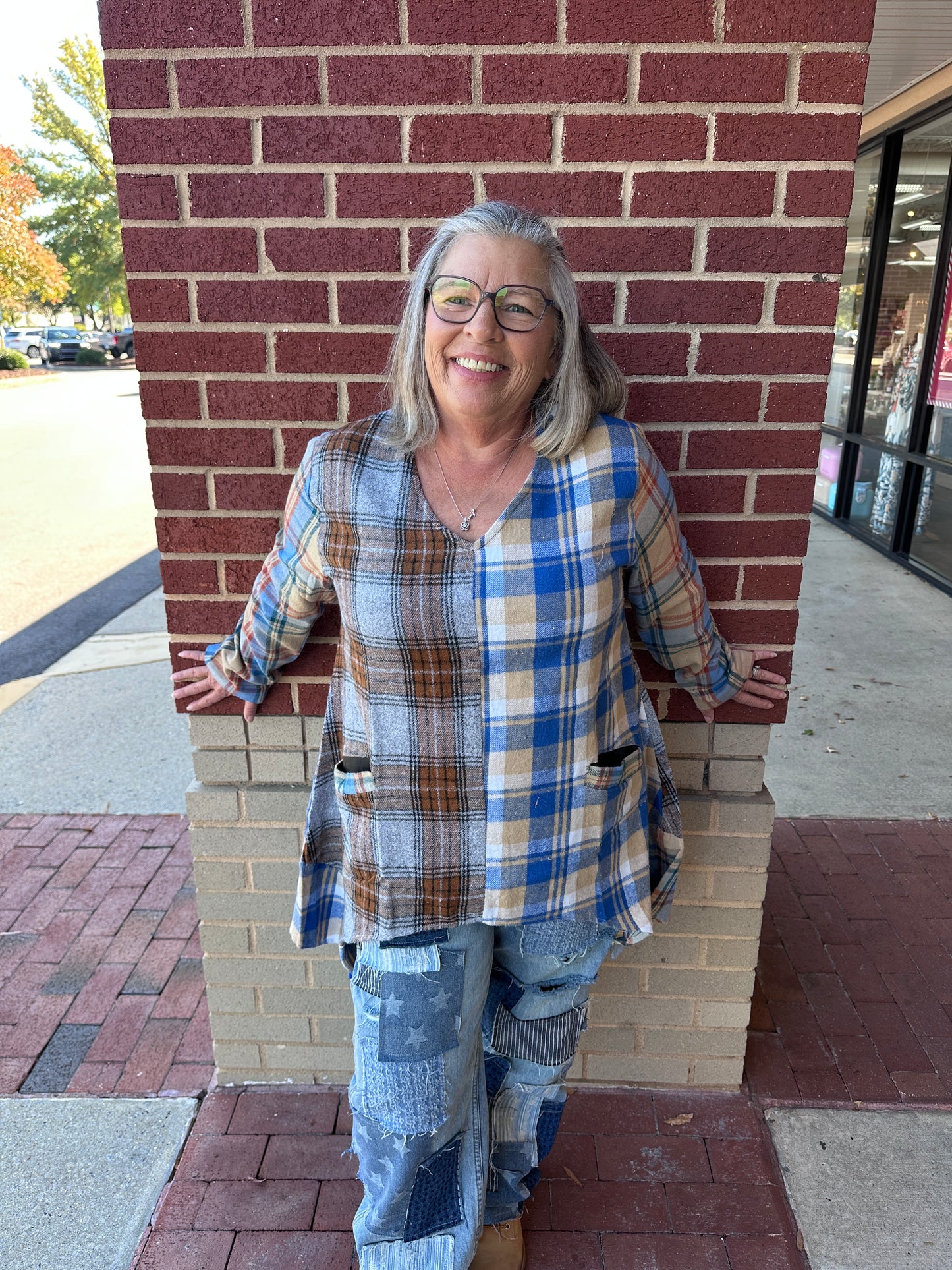 Patchwork Plaid Tunic: Soft Tone Flannel