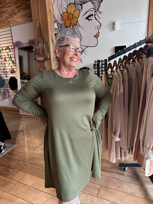 Jake Long Sleeve Crewneck Dress - Mocha Latte