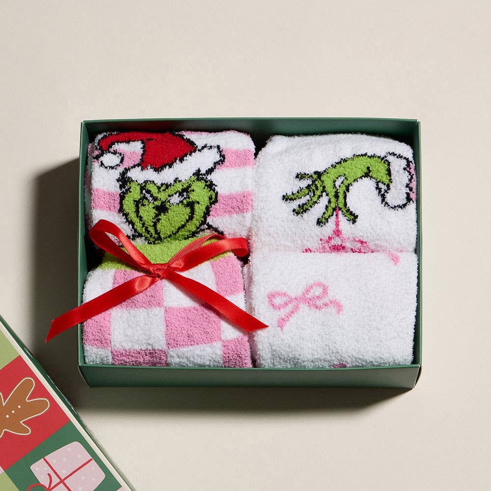 4Pairs Green Monster Grinch Christmas Bundle Gift Socks Set
