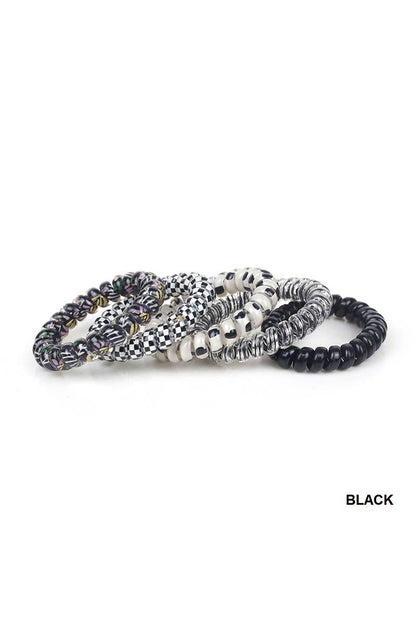 Assorted Hair Coil Ties Solid Flower Checker