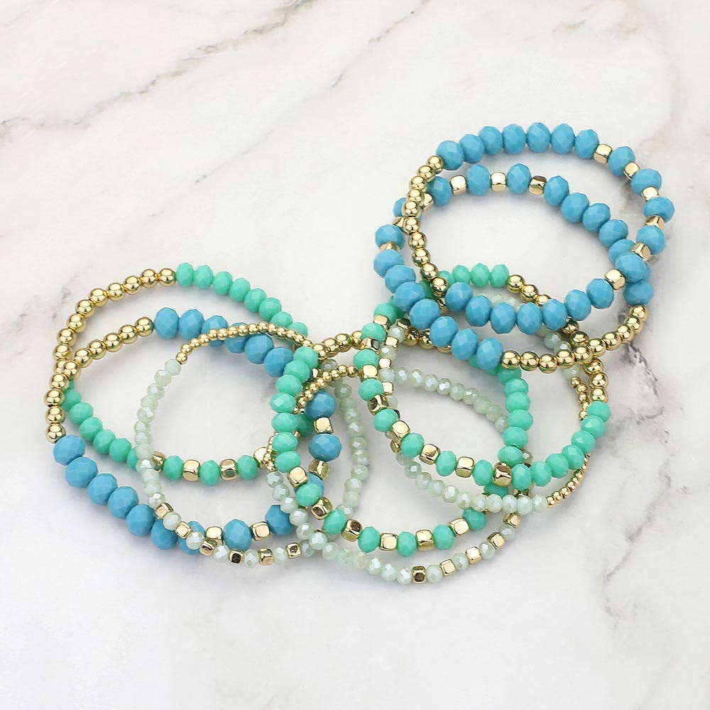 9PCs - Faceted Beaded Stretch Multi Layered Bracelets