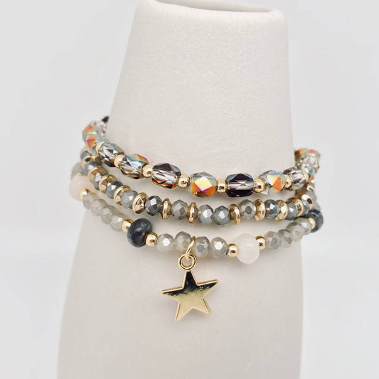 Star Charm Glass Beads Elastic Bracelet 3pcs/set