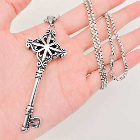 Stainless Steel Large Key Pendant Necklace