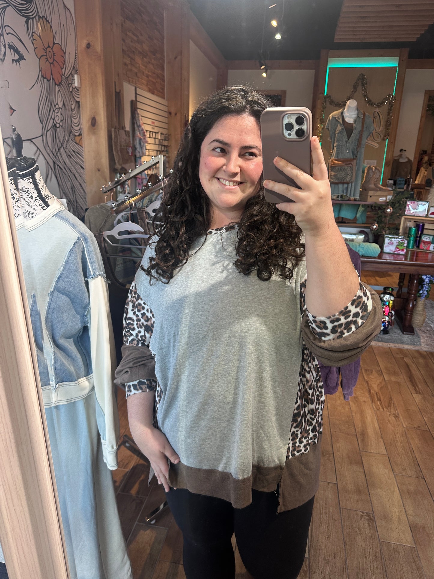 Curvy Patchwork Leopard Long Sleeve