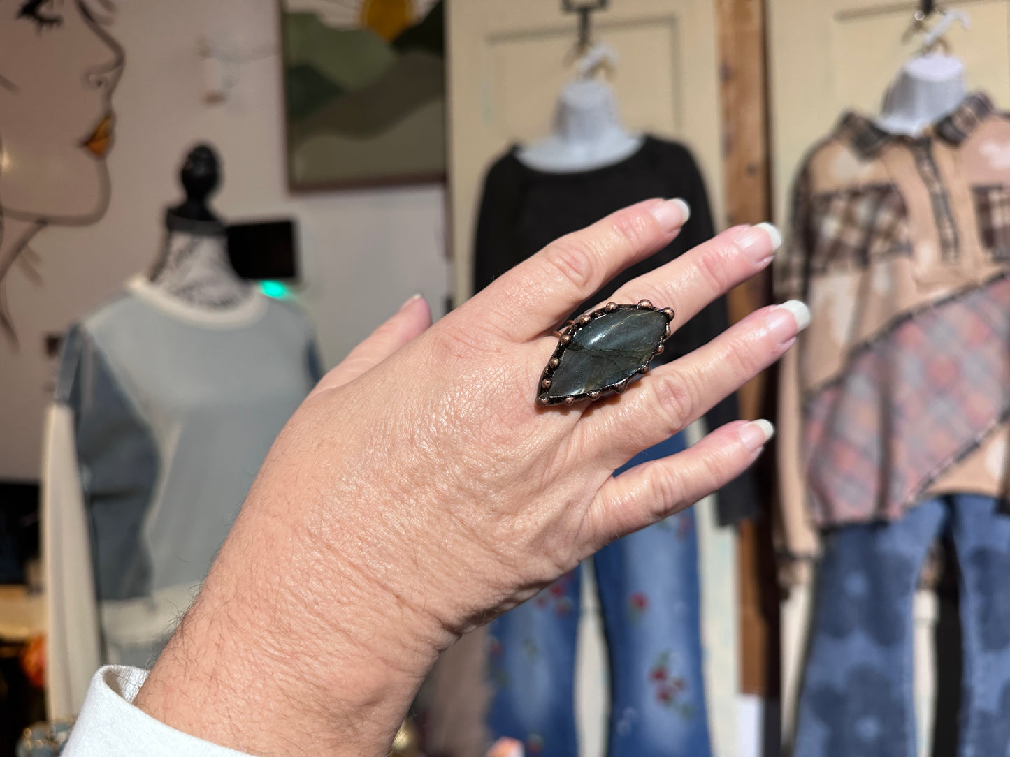 Labradorite Ring Set In Antique Copper