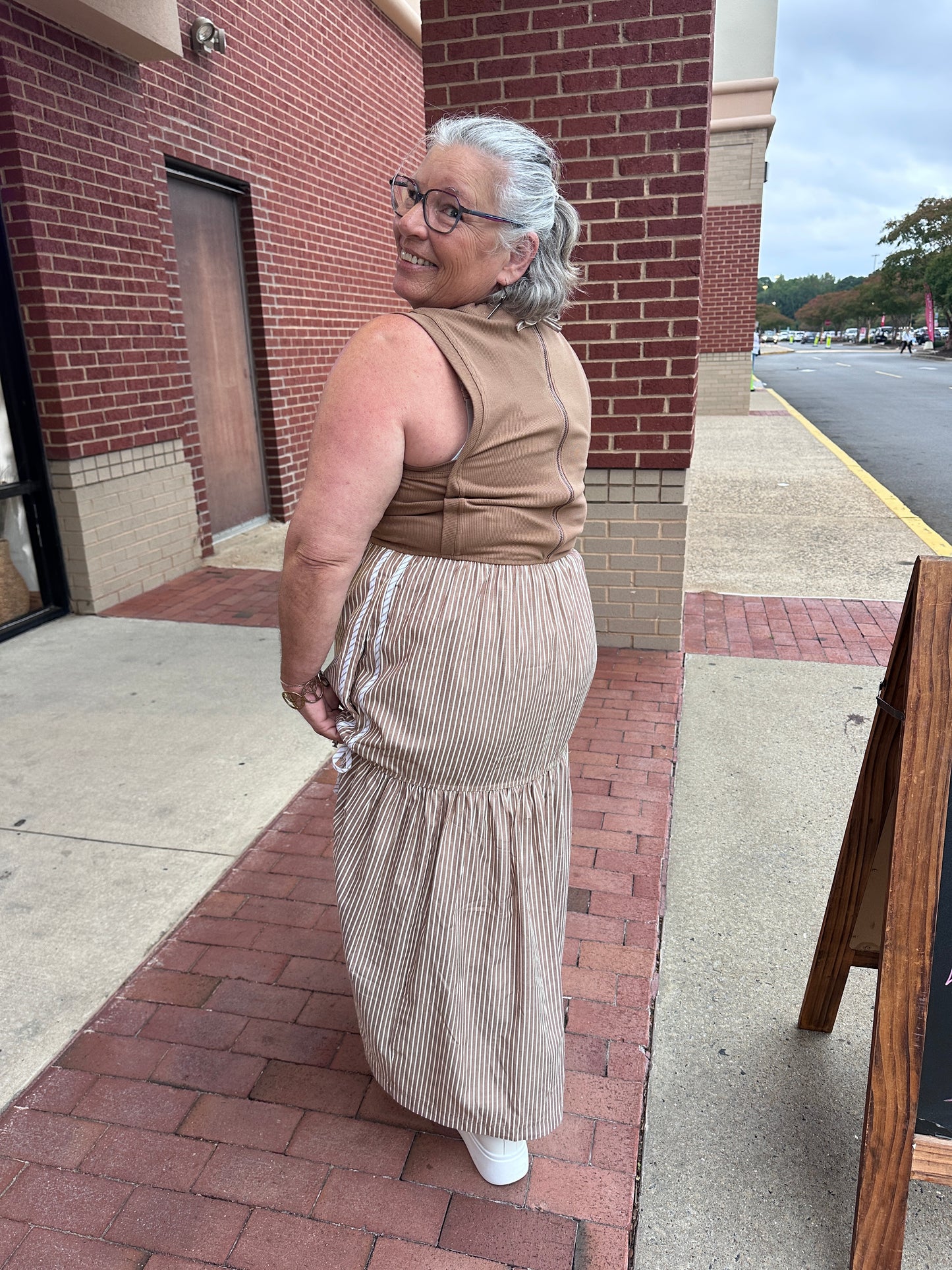 Side Bow Striped Midi Dress (eesome)