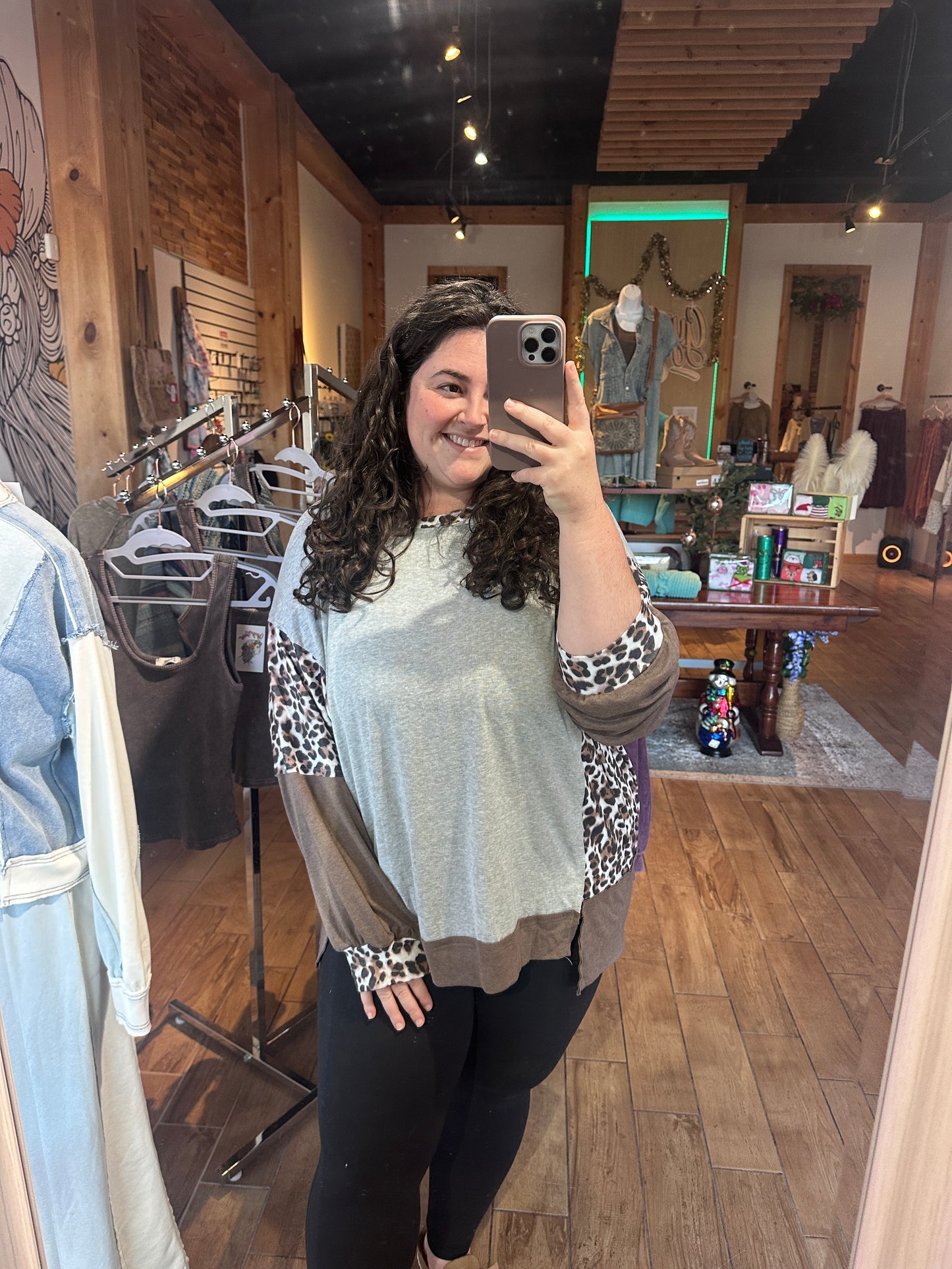 Curvy Patchwork Leopard Long Sleeve