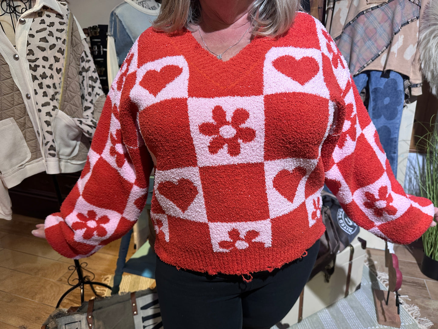 Heart Flower Distressed Sweater (POL)