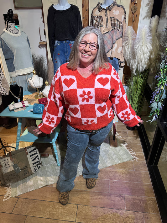 Heart Flower Distressed Sweater (POL)