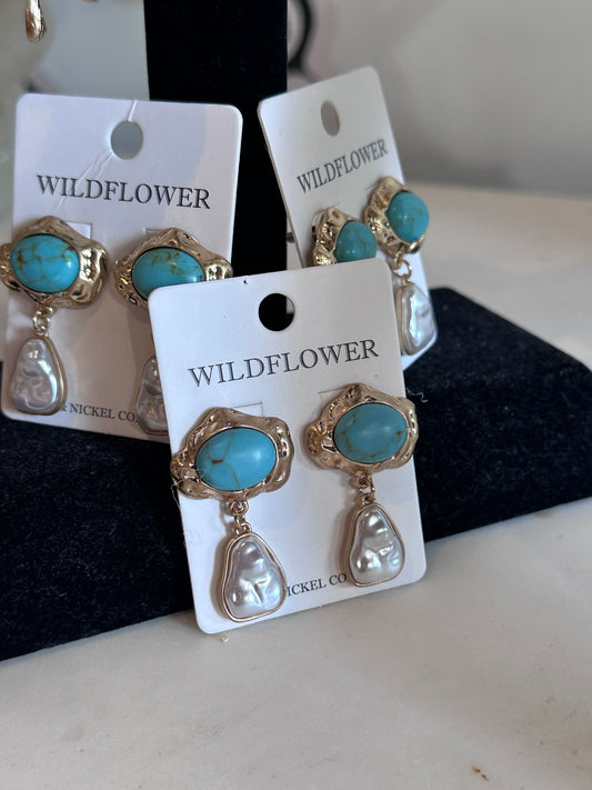 Pearl Drop Earrings with Turquoise
