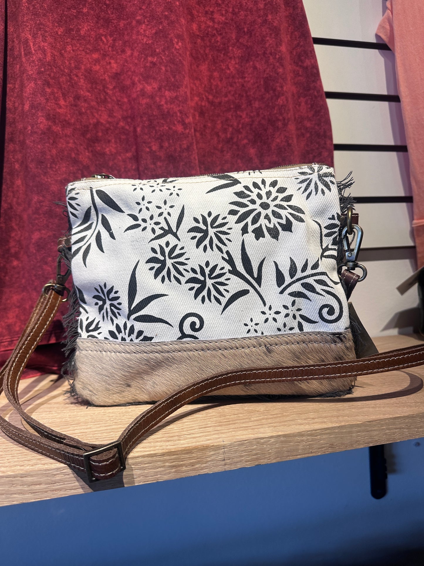Cowhide Floral Crossbody