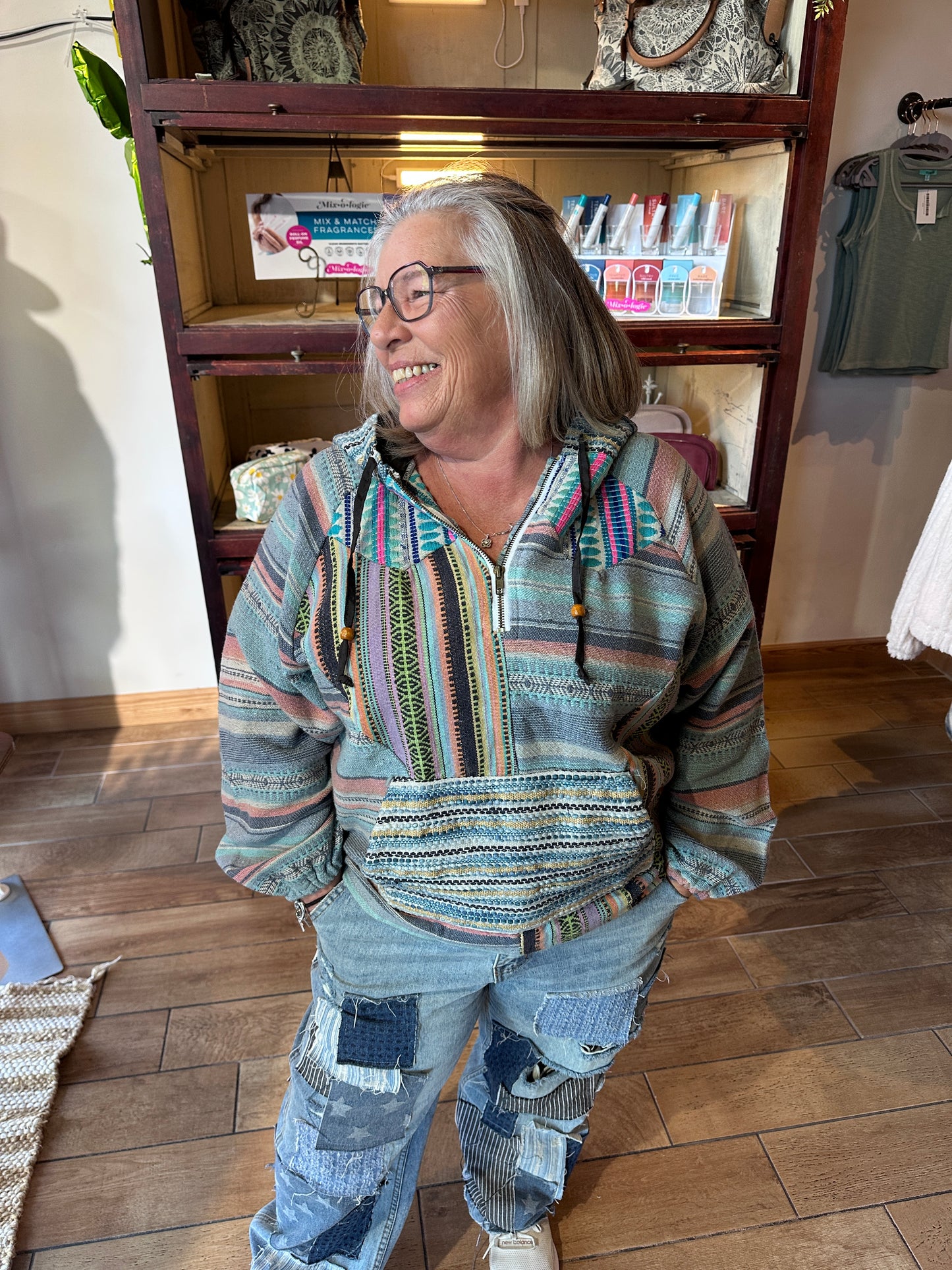 Blue Batik Patchwork Cotton Comfy Hoodie