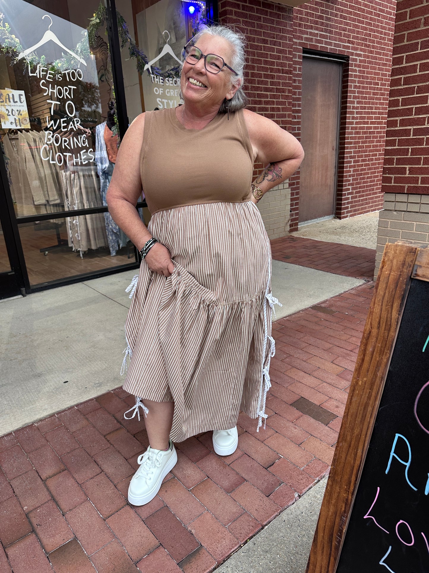 Side Bow Striped Midi Dress (eesome)