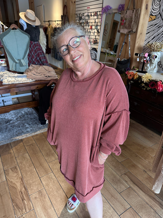 Rusty Ribbed Dress