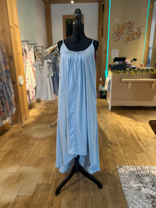 Chambray Sleeveless High-Low Dress (eesome)