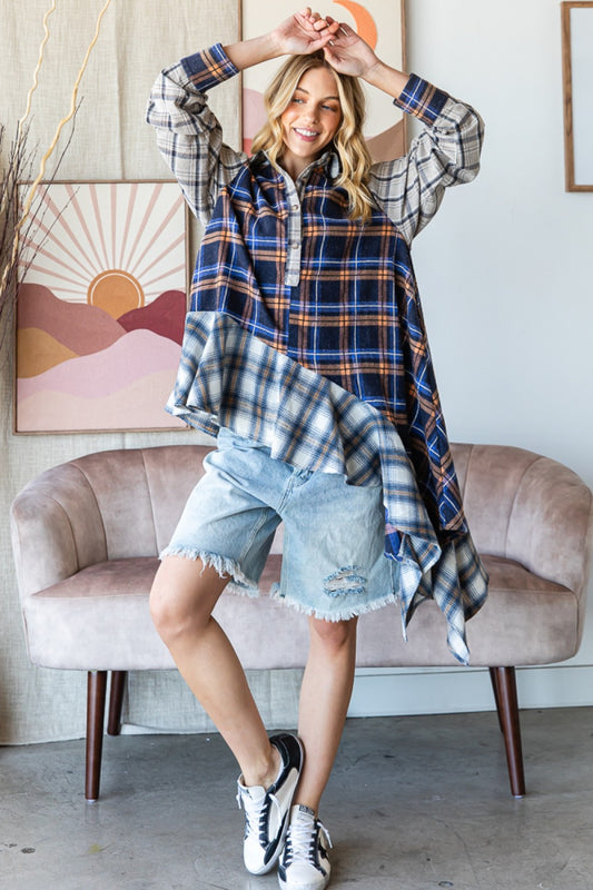 Plaid Mix Asymmetrical Hem Shirt (OLI&HALI)