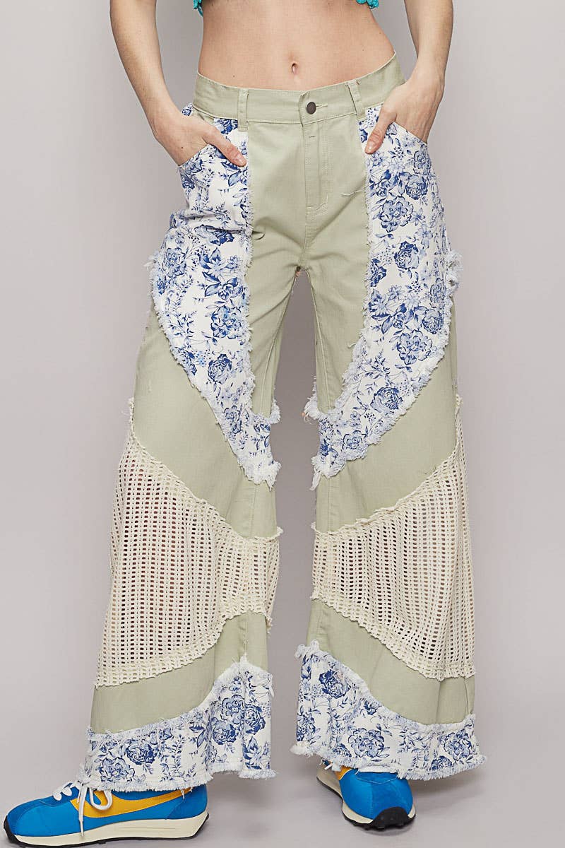 Floral print crochet contrast casual jeans (POL)
