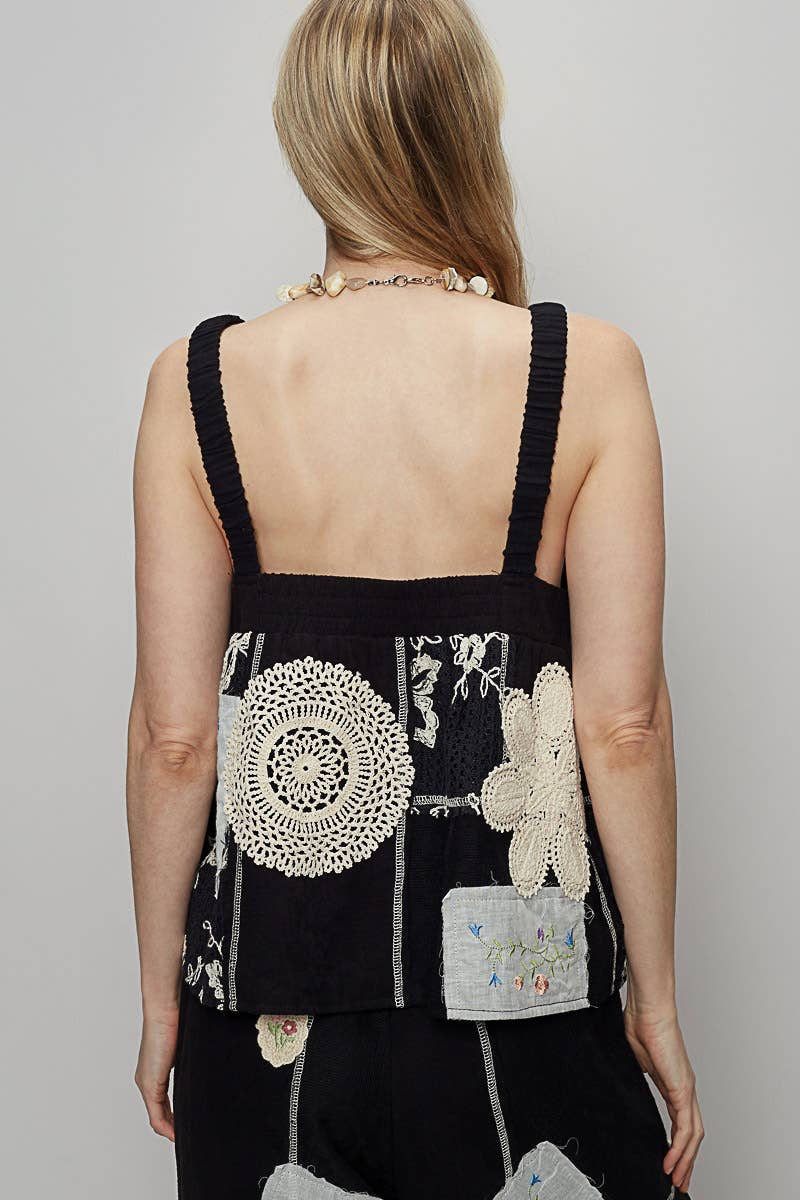 Sleeveless solid strap double gauze Top (POL)