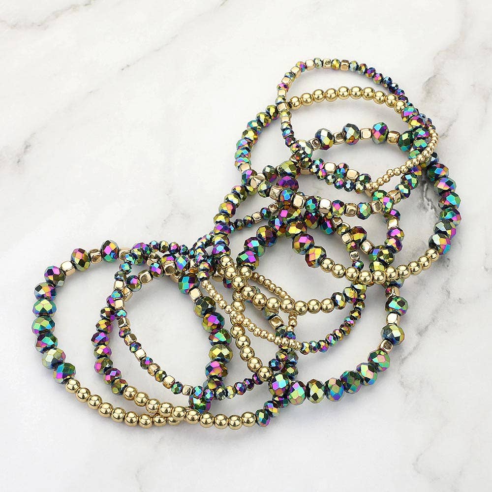 9PCs - Faceted Beaded Stretch Multi Layered Bracelets