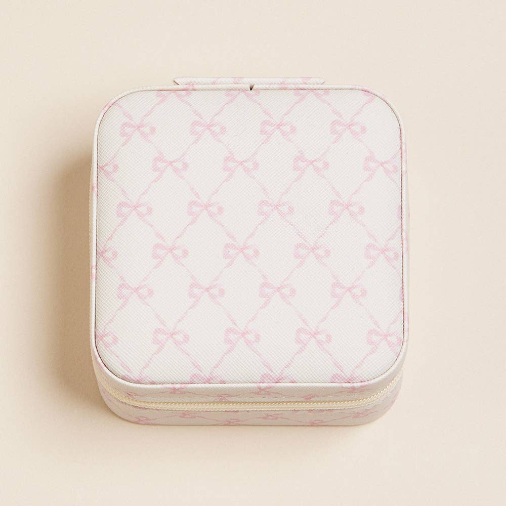 Pink Bow Pattern Portable Square Jewelry Box