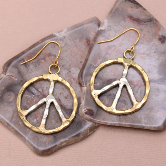 Boho Vibes Silver Gold Peace Sign Earring