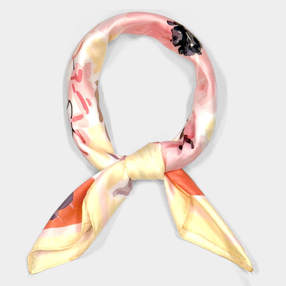 Vintage Floral Bloom Printed Square Silky Satin Scarf