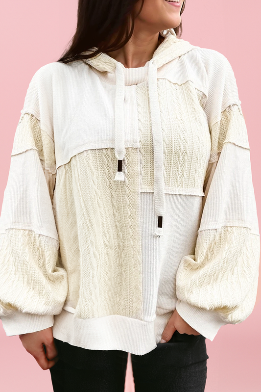 Plus Size Textured Patchwork Exposed Seam Hoodie