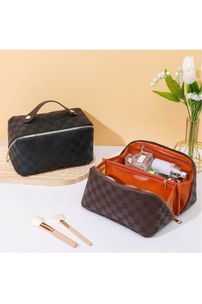CHECKERED PATTERN MAKEUP BAG SOLID BAG