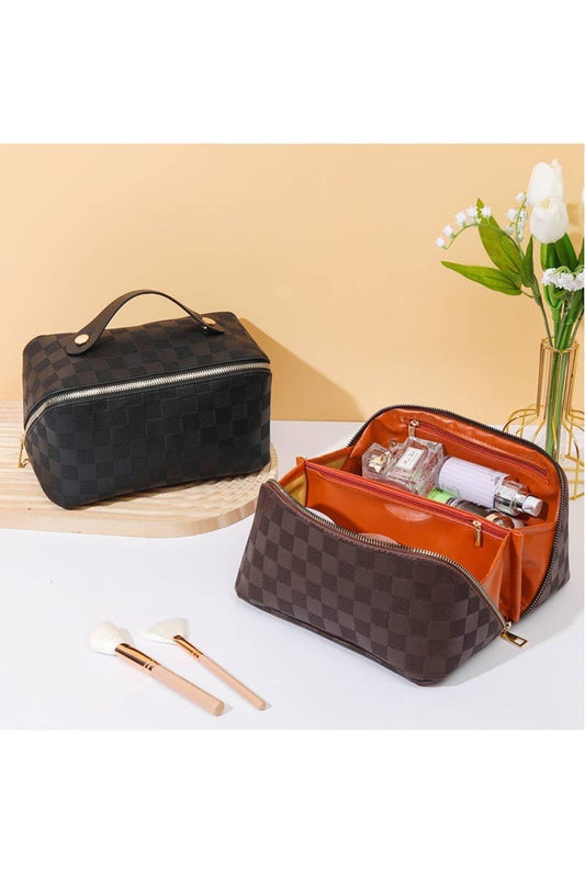 CHECKERED PATTERN MAKEUP BAG SOLID BAG